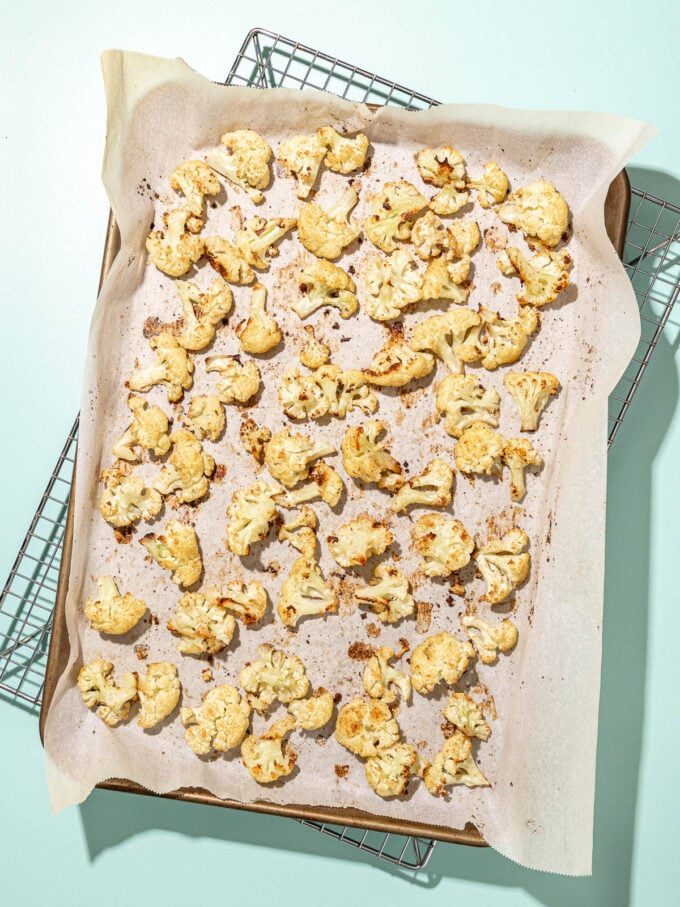 roasted cauliflower on cooling rack