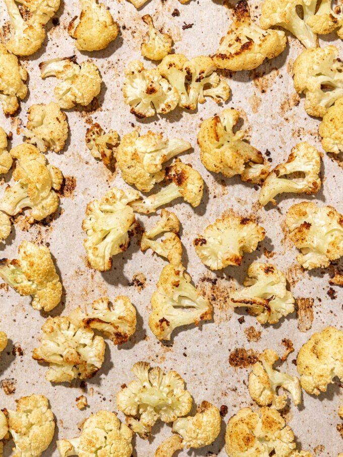 roasted cauliflower on baking sheet