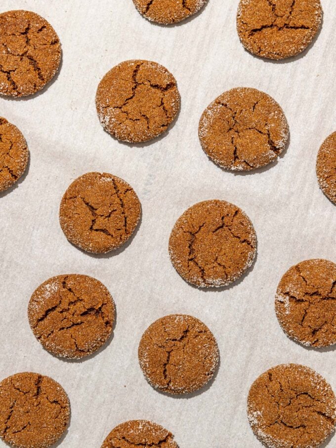 Ginger Molasses Cookies on baking sheet