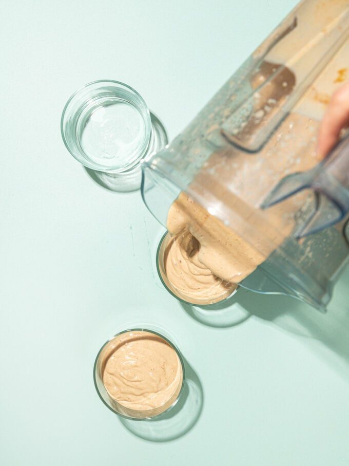 pouring silken tofu pudding into glasses