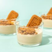 silken tofu pudding in glasses with biscoff cookies