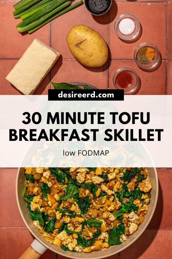 two image pinterest graphic of tofu breakfast skillet recipe
