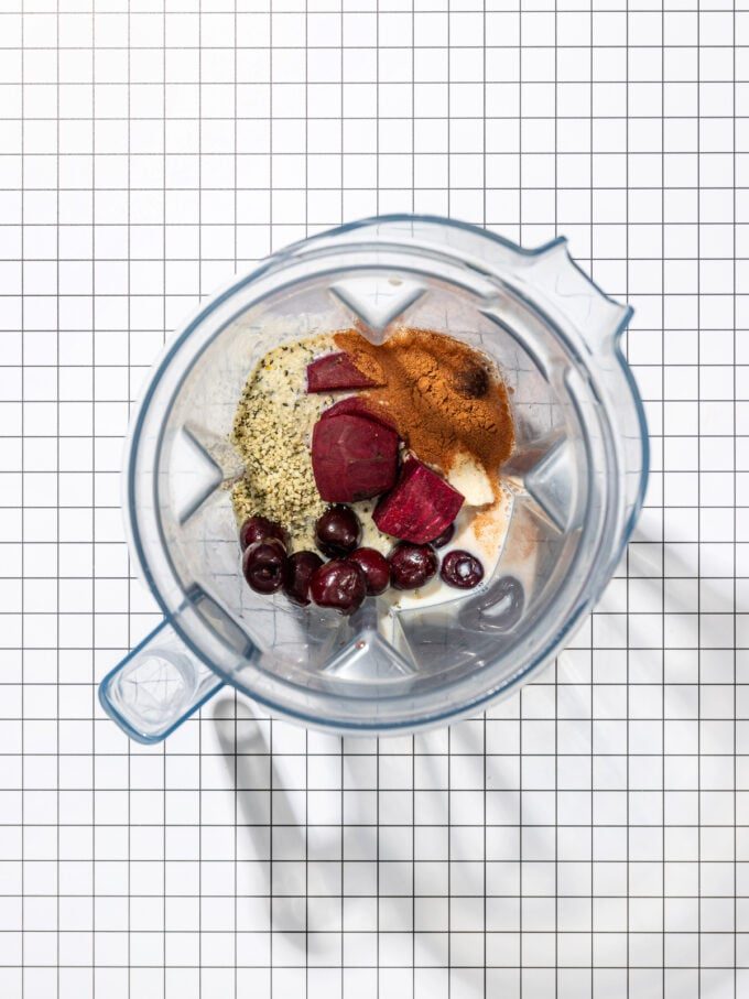 cherries, beet and cinnamon in blender